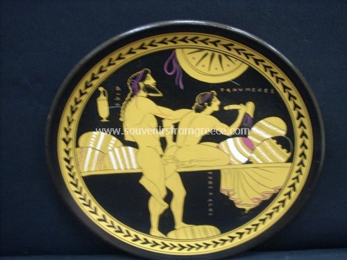 Greek pottery ceramic plate with Zeus and Ganymedes Greek pottery Ancient greek vessels